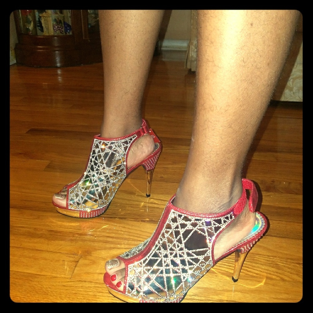 Red and silver Pumps, 4inch heel, 1inch platform